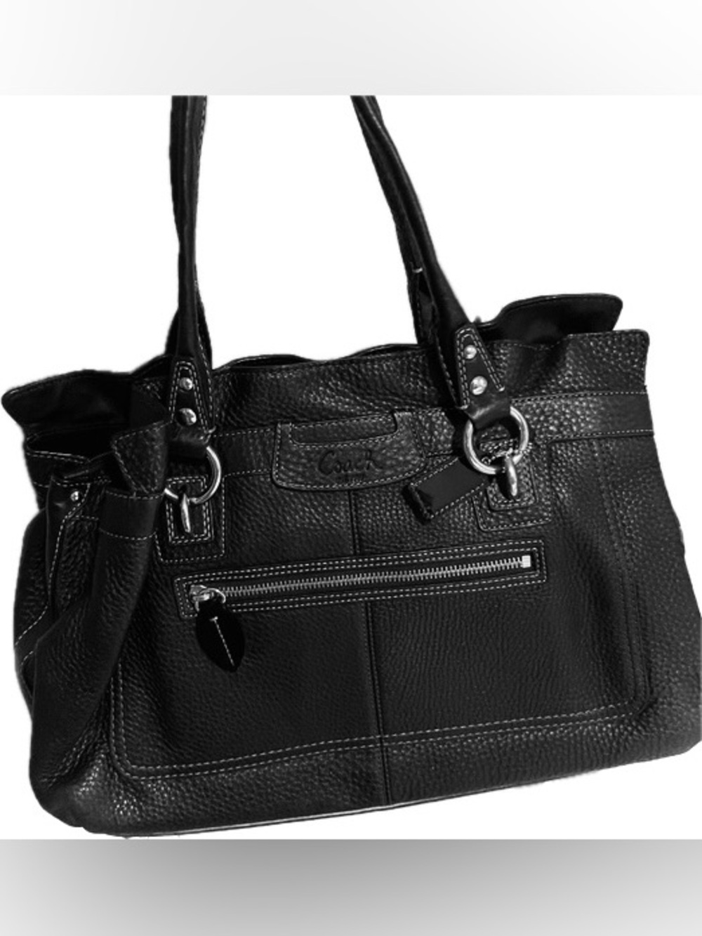 Coach Penelope Classic Black Pebbled Leather Shoulder Bag with Silver Hardware